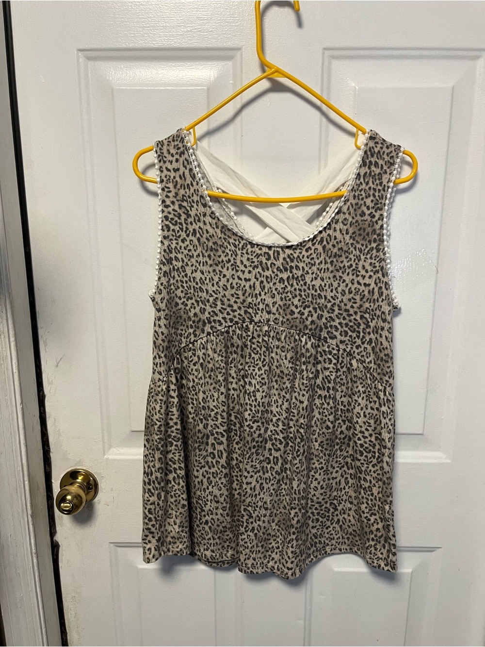 Hailey & co Leopard Print Sleeveless Tank with Crisscross Back — Beige/Black